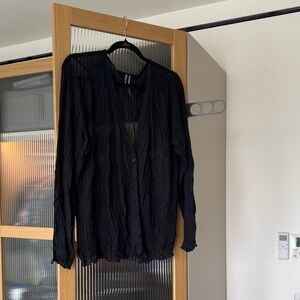 Anthropologie Sheer Ribbed Leather Cardigan